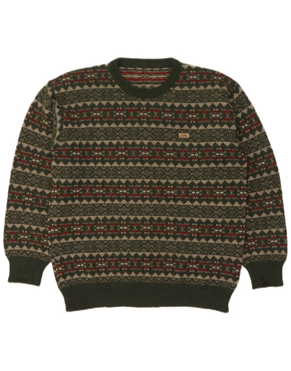 Silvy Pull col rond pour homme IT 52 Large Vert Fair Isle