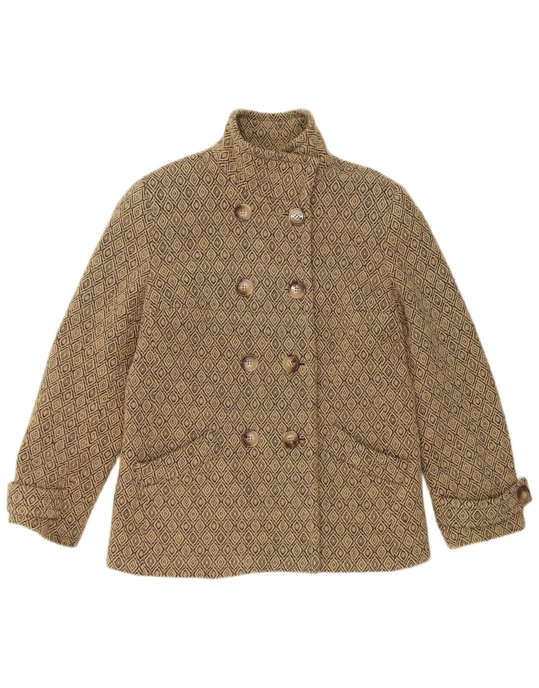 Vintage Femme Caban UK 12 Moyen Beige Argyle/Diamant Nouvelle Laine
