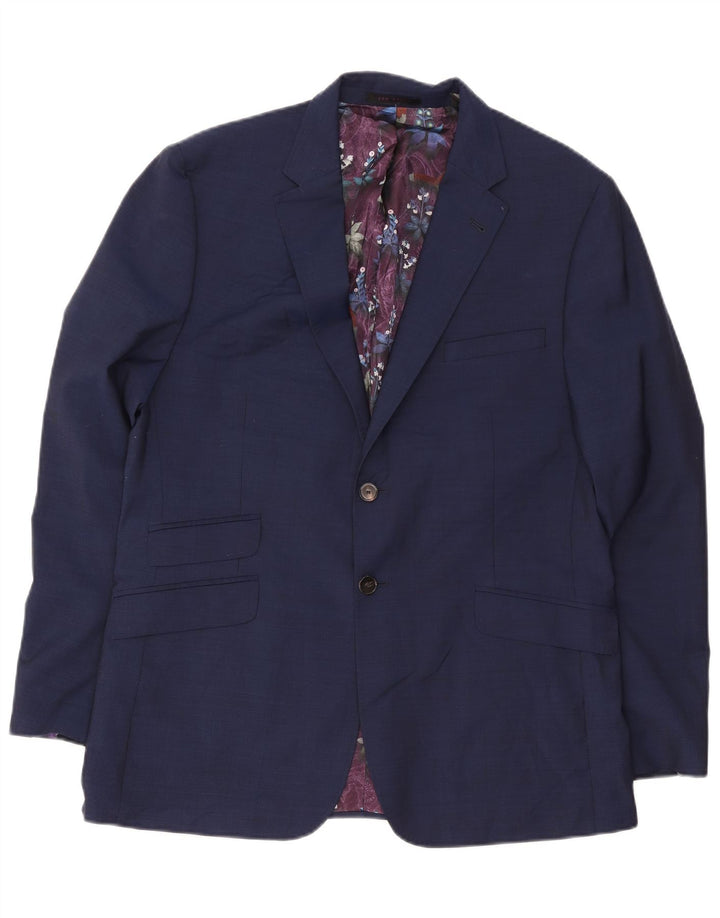 Ted Baker Veste Blazer 2 Boutons Homme UK 44 2XL Bleu Marine Laine