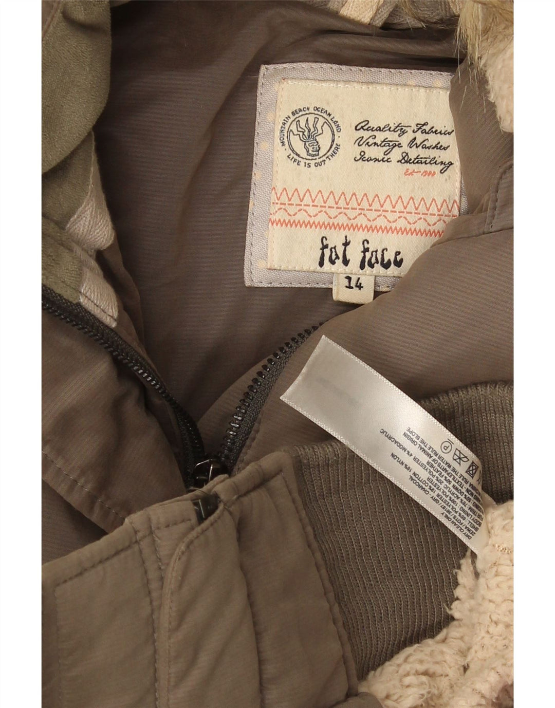 Fat Face Veste matelassée à capuche pour femme UK 44 Medium Kaki Polyester