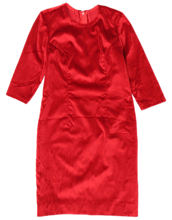 vintage Femmes 3/4 Manches Velours Gaine Robe UK 12 Moyen Rouge