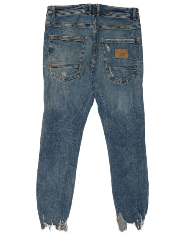 Zara Jean court skinny en détresse pour homme EU 42 Large W32 L25 Bleu Coton
