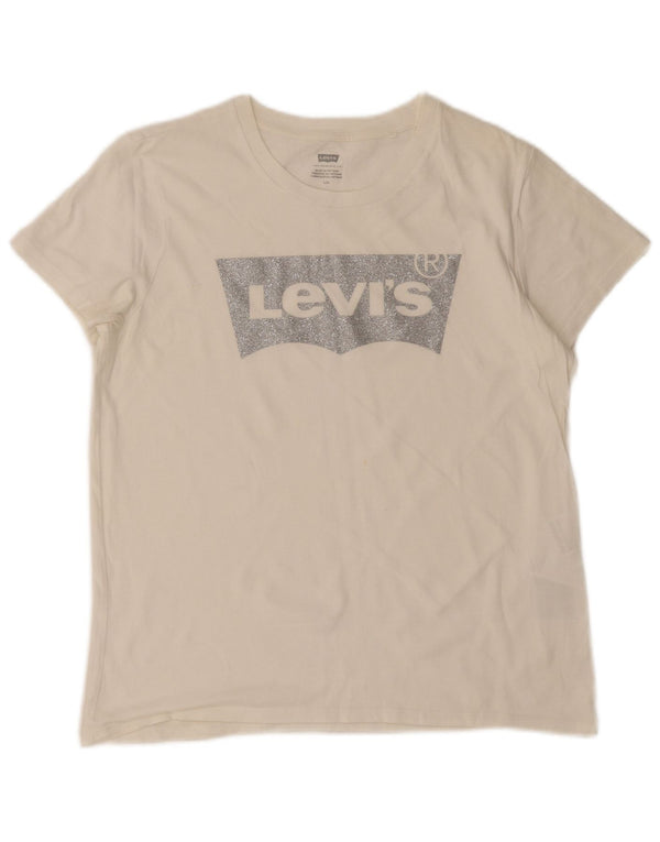 Levi's T-Shirt Graphique Femme UK 14 Large Blanc Coton