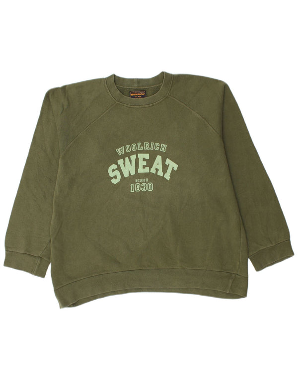 Woolrich Mens Graphic Sweatshirt Jumper Large Green Cotton
