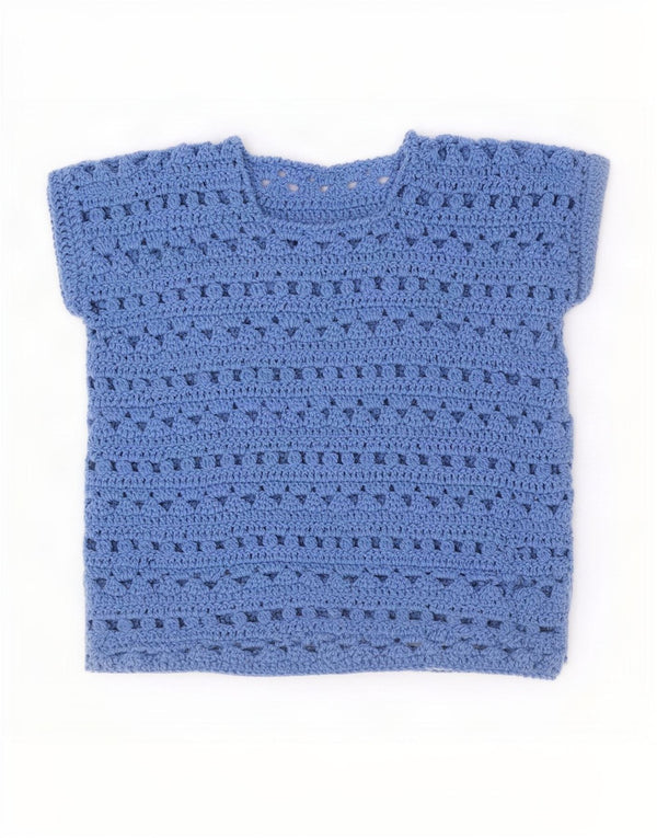 Vintage Womens Short Sleeve Boat Neck Jumper Sweater UK 16 Large Blue