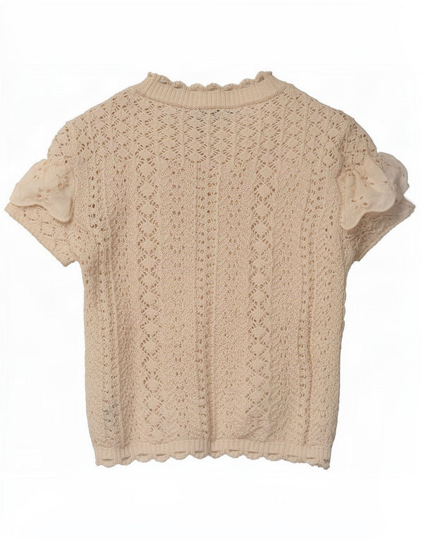 Zara Womens Crochet Blouse Top UK 12 Moyen Blanc Cassé Coton