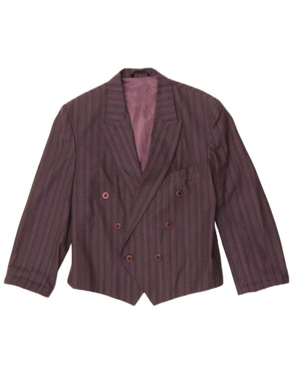 vintage Femme Double Breasted Blazer Veste UK 14 Moyen Violet Rayé