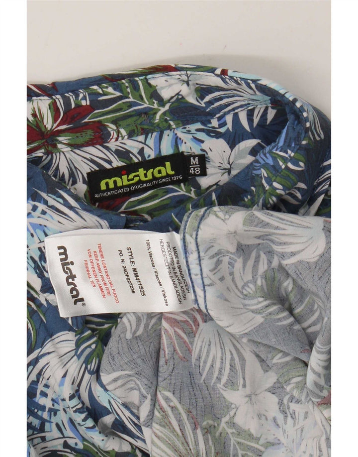 Mistral Chemise à Manches Courtes Homme IT 48 Bleu Moyen Floral Viscose