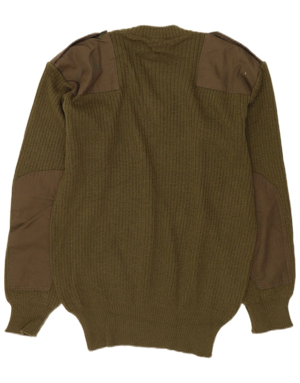 vintage Mens Militaire Col V Jumper Pull Grand Kaki