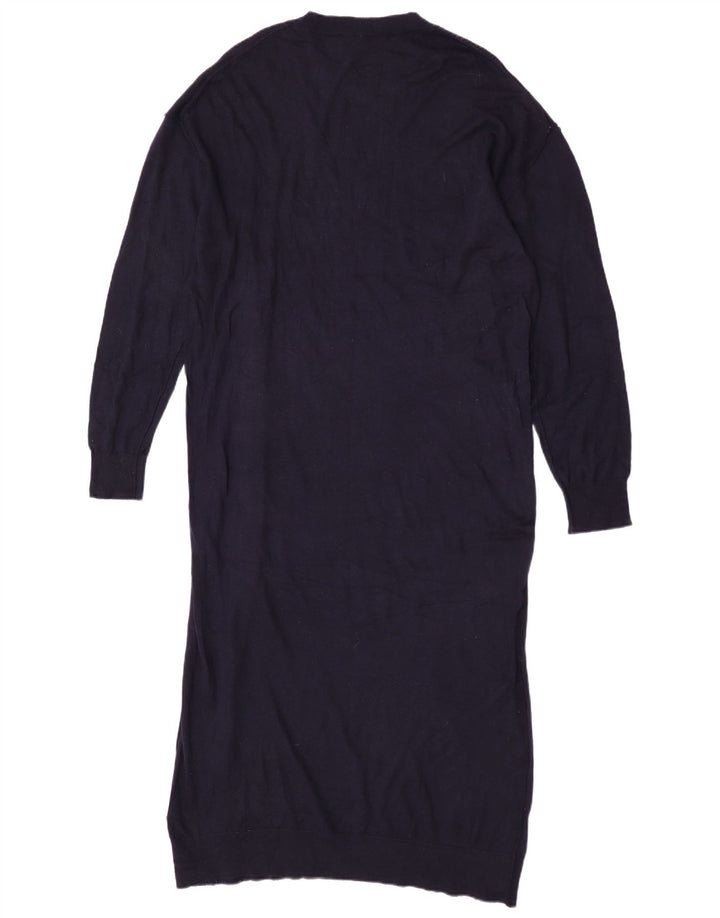 Zara Femme Maxi Robe Pull à Manches Longues UK 14 Moyen Bleu Marine Polyester