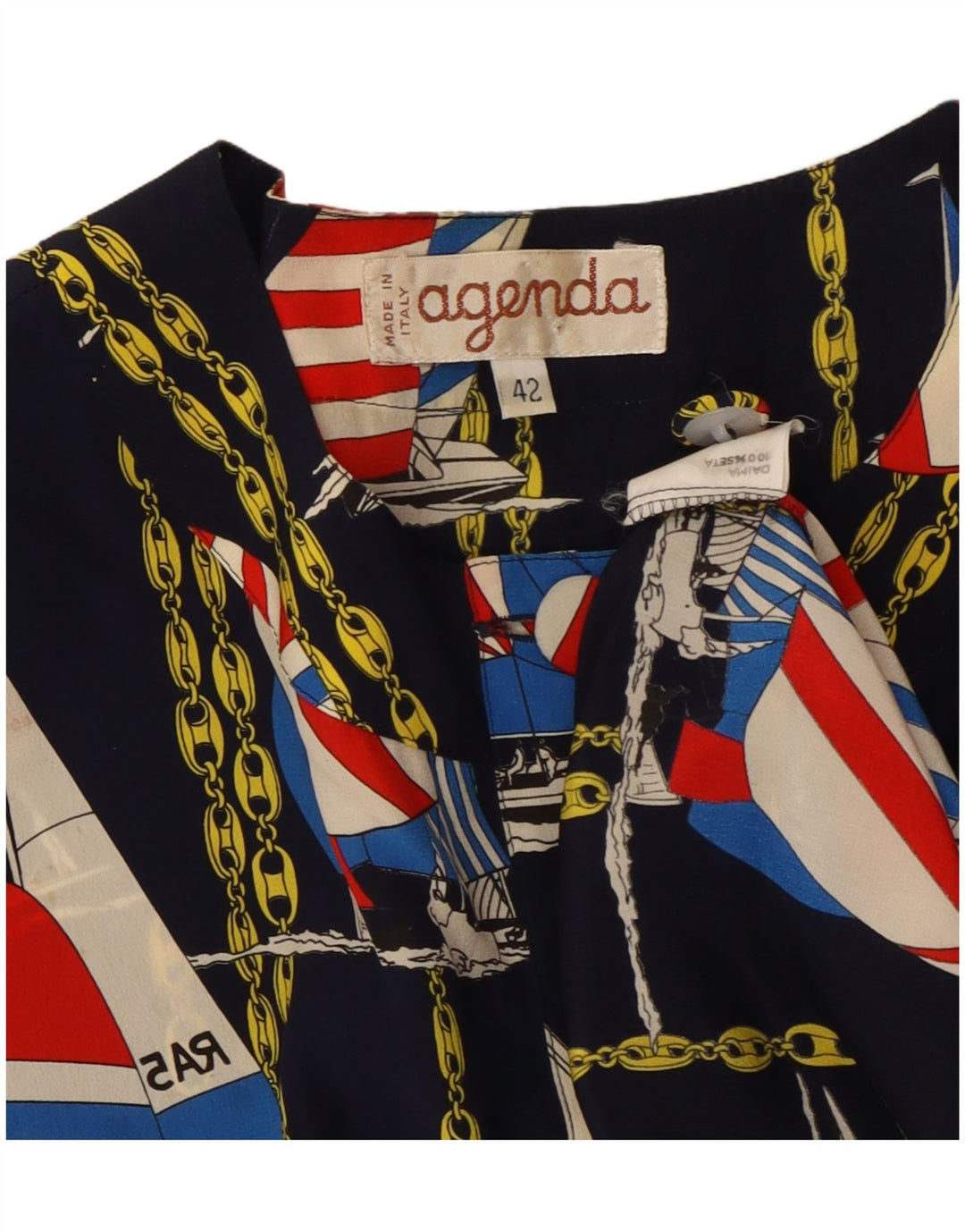 AGENDA Blouson Bomber à Motif Abstrait Femme IT 42 Bleu Marine Moyen Soie