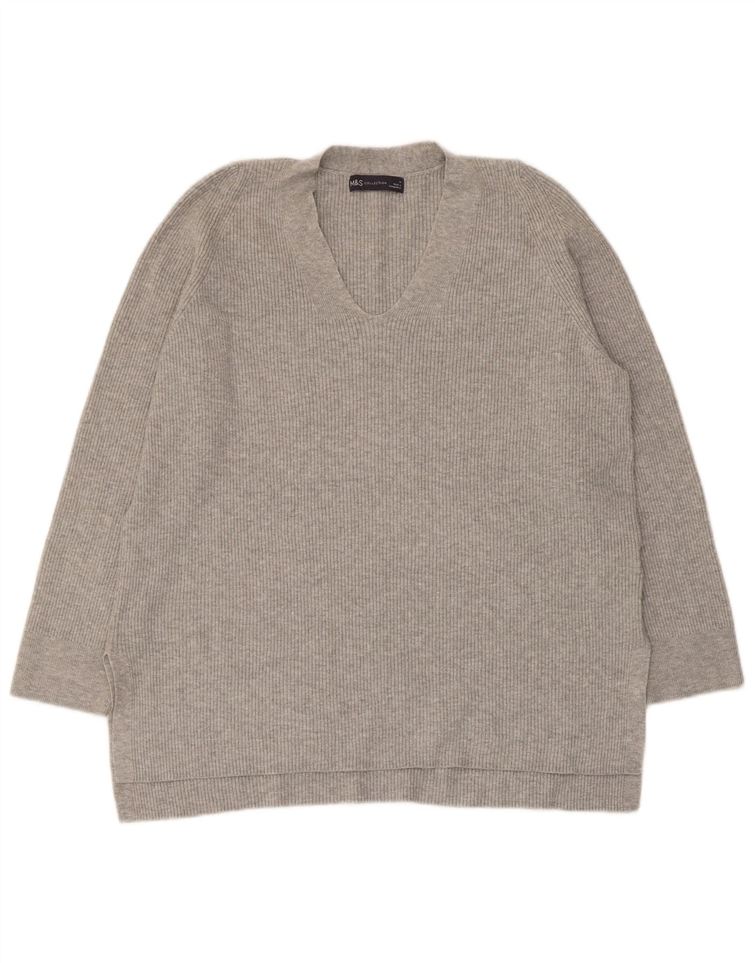 Marks & Spencer Pull col en V pour femme UK 14 Large Gris Viscose