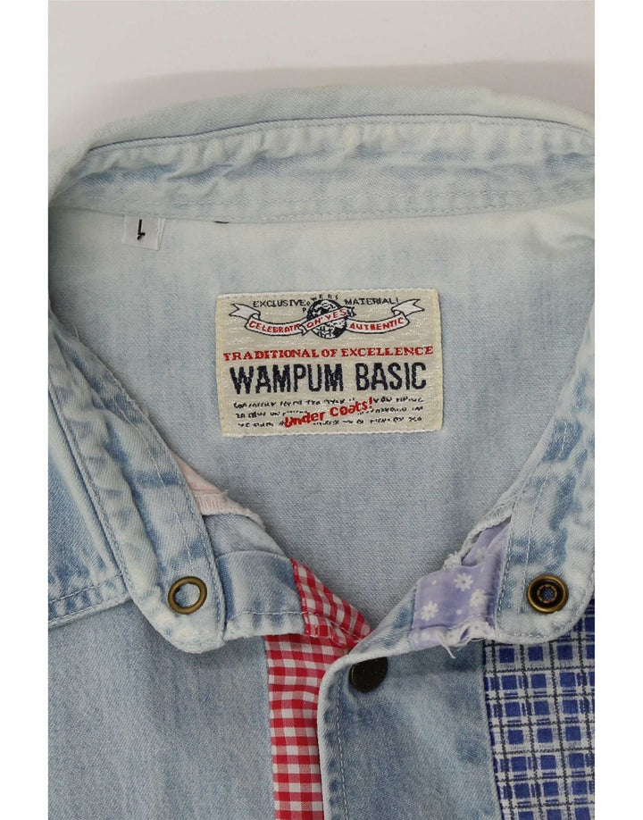 Wampum Chemise en jean sans manches pour homme Grand patchwork bleu