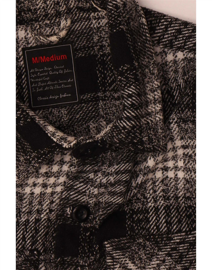 vintage Mens Overshirt Flanelle Chemise Moyen Noir Check Coton