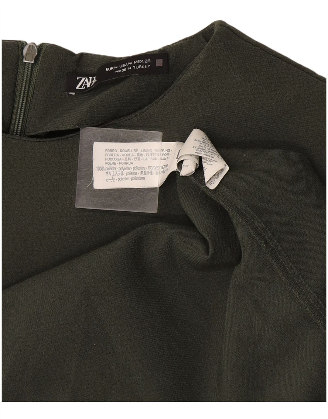 Zara Robe fourreau sans manches pour femme UK 12 Polyester kaki moyen