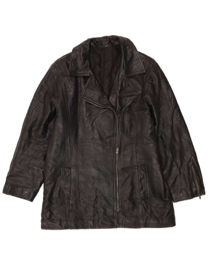 VINTAGE Veste en cuir surdimensionnée femme UK 10 Petit Noir
