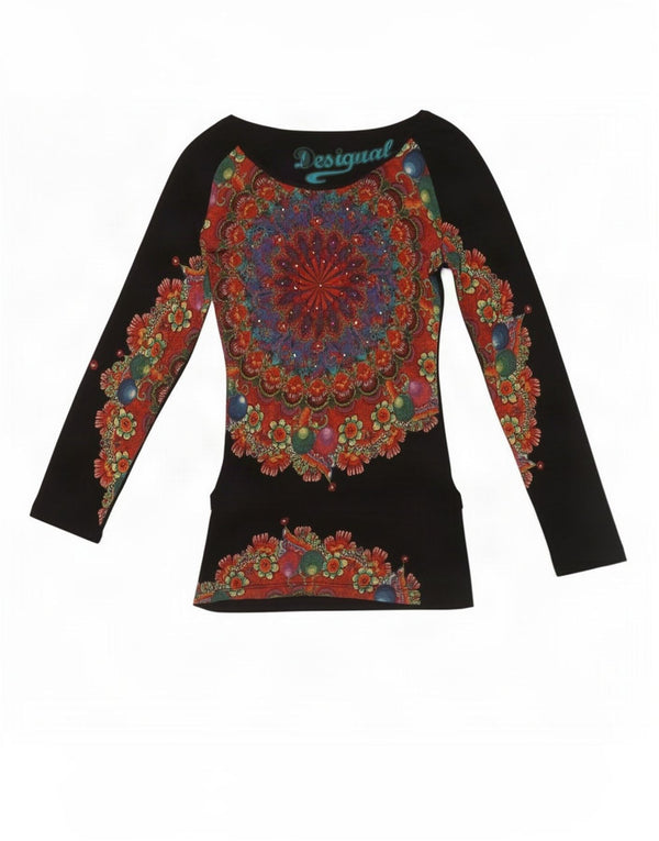 Desigual Haut graphique à manches longues pour femme UK 8 Small Black Paisley