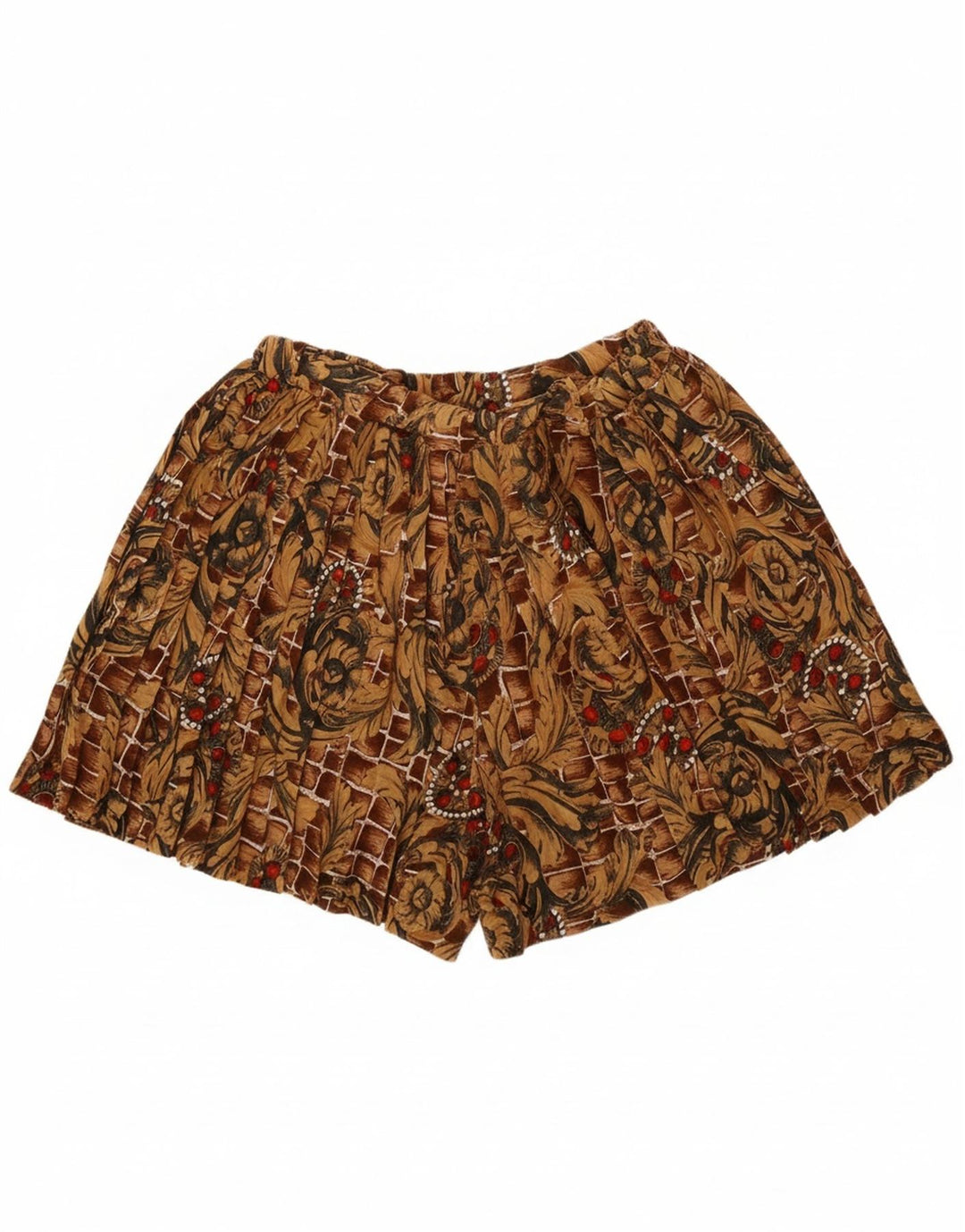 VINTAGE Short Chino Taille Haute Femme IT 46 Large W32 Marron Floral