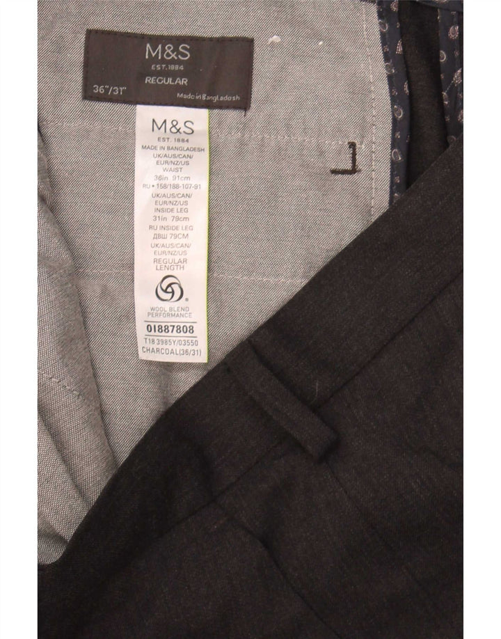 Marks & Spencer Pantalon de costume droit pour homme W36 L31 Gris Polyester