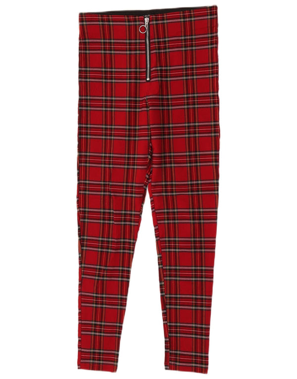 Zara Pantalon décontracté skinny pour femme Medium W28 L26 Rouge à carreaux
