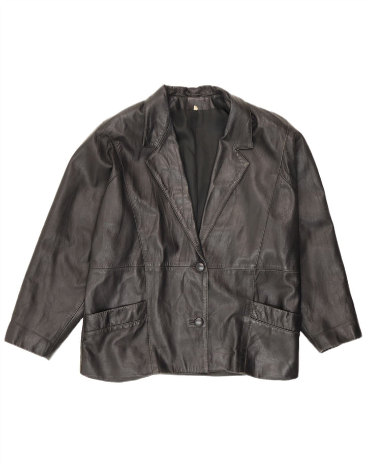 vintage Femme Cuir 2 Bouton Blazer Veste IT 44 Moyen Noir