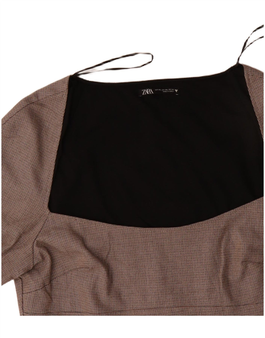 ZARA Robe fourreau à manches longues pour femme UK 20 2XL Beige à carreaux en polyester