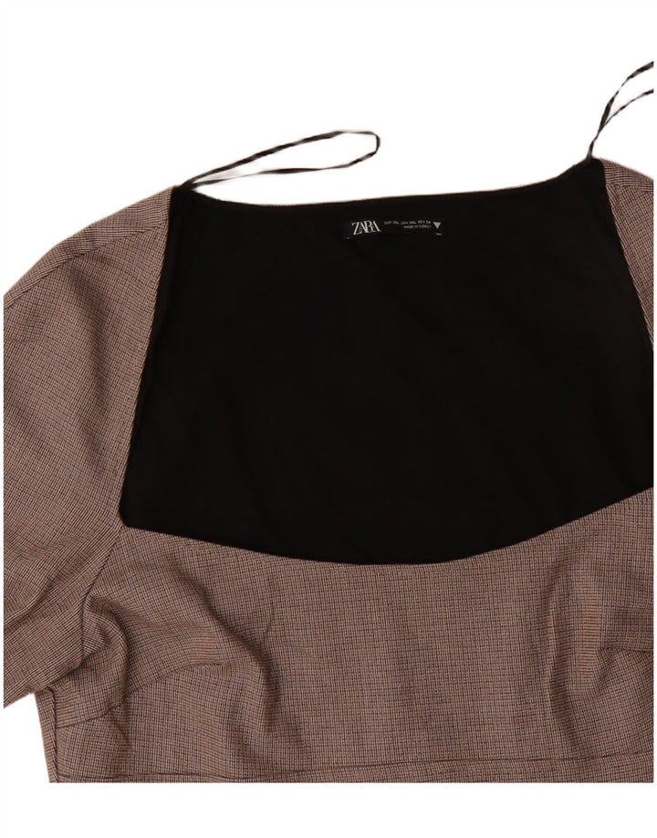 ZARA Robe fourreau à manches longues pour femme UK 20 2XL Beige à carreaux en polyester