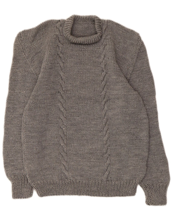 vintage Femmes Crew Neck Jumper Pull UK 10 Petit Gris