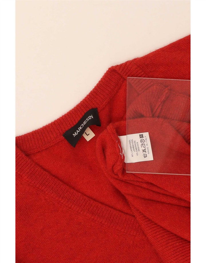 Vintage Pull col V pour homme en laine rouge Large