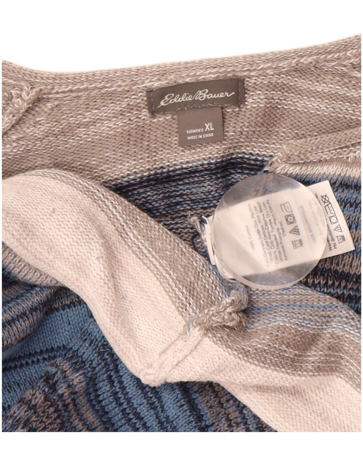 EDDIE BAUER Pull col en V pour femme UK 18 XL Rayé multicolore