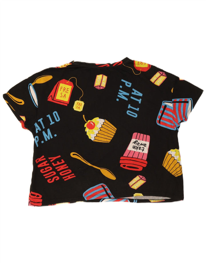 Zara Womens Crop Oversize Graphic T-Shirt Top UK 14 Noir Moyen
