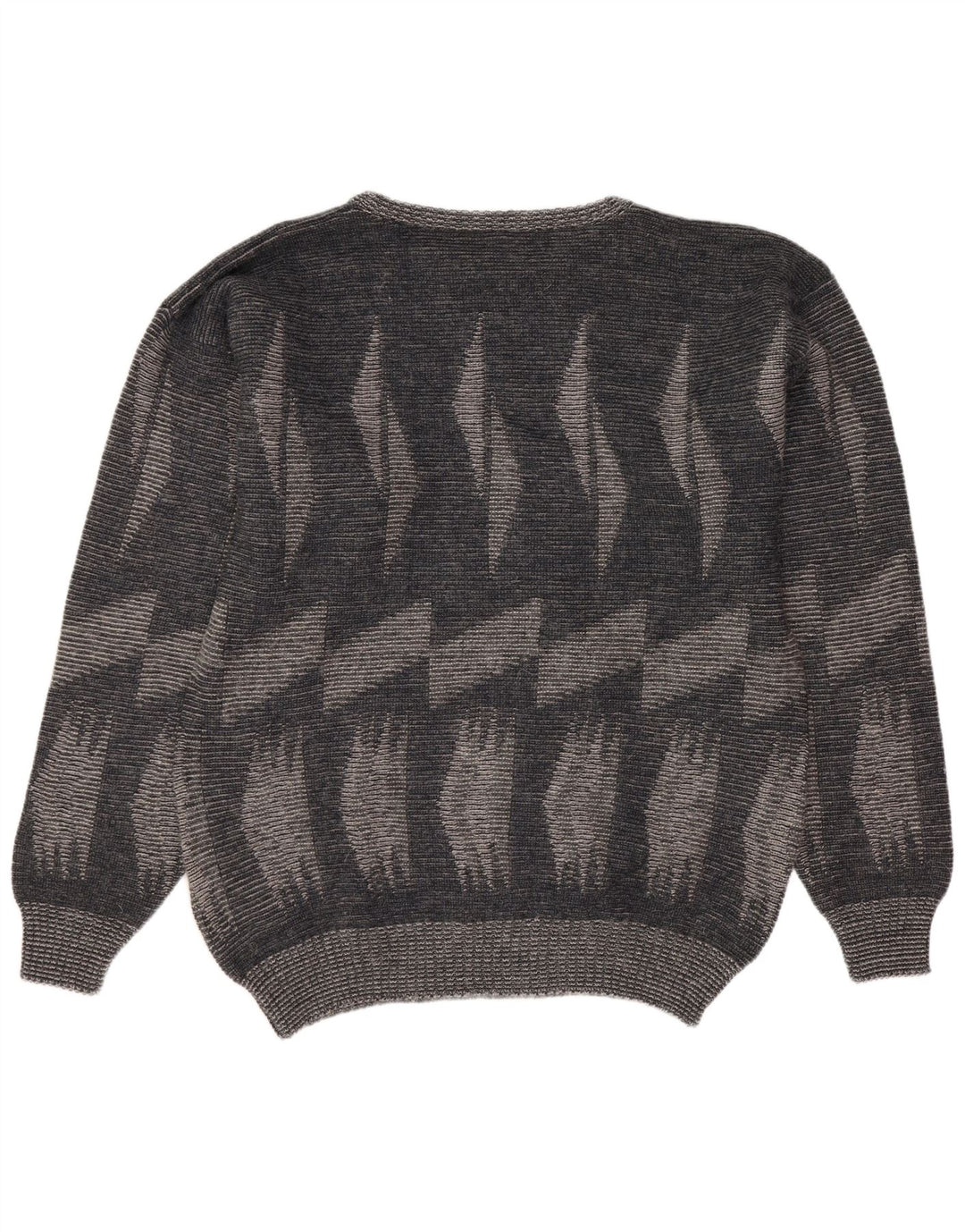 vintage Mens Crew Neck Jumper Pull Grand Gris Géométrique