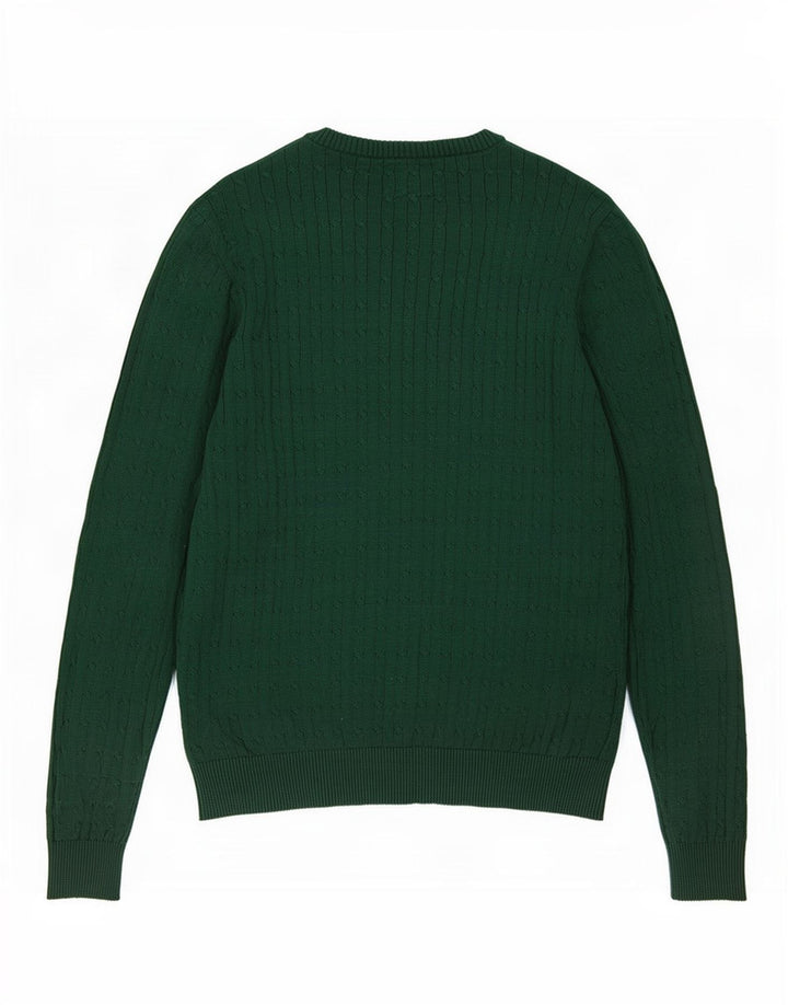 vintage Mens Crew Neck Jumper Pull Moyen Vert Coton