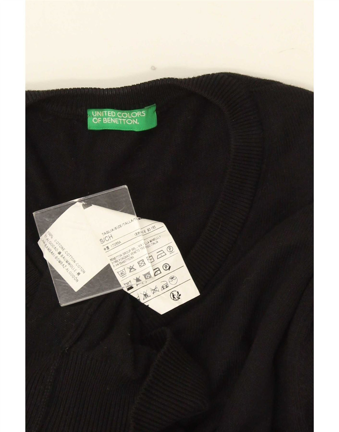 Benetton Pull Col V Homme Petit Noir Coton
