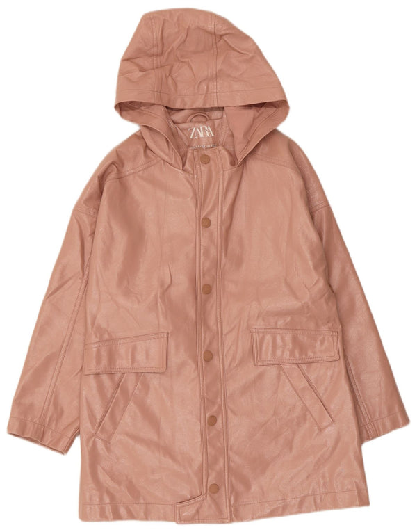 Zara Manteau à capuche en simili cuir pour fille 11-12 ans Rose Polyuréthane