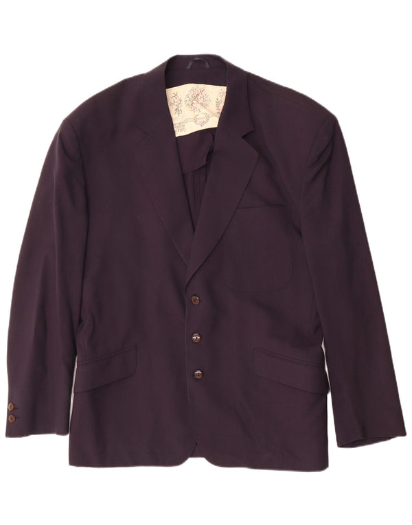 vintage Homme 3 Bouton Blazer Veste IT 50 Grande Laine Bleu Marine