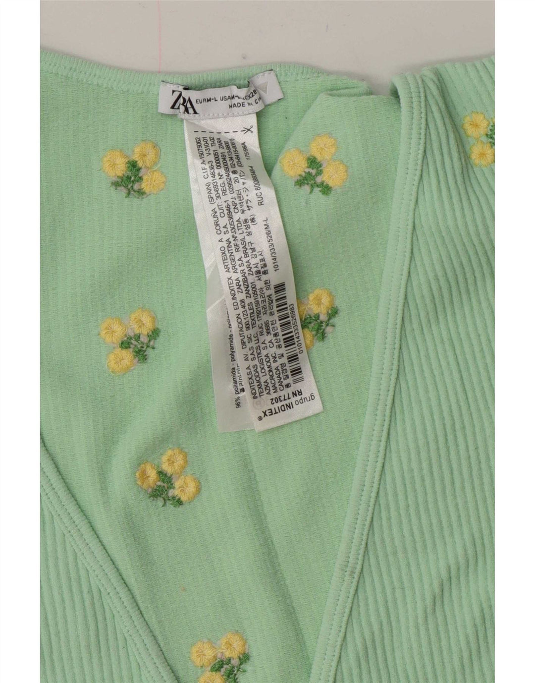 Zara Femme Wrap Cardigan Top UK 12 Medium Green Floral Polyamide