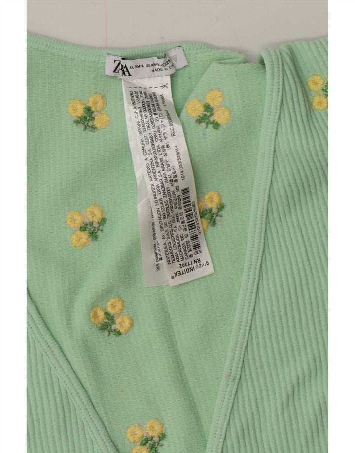 Zara Femme Wrap Cardigan Top UK 12 Medium Green Floral Polyamide