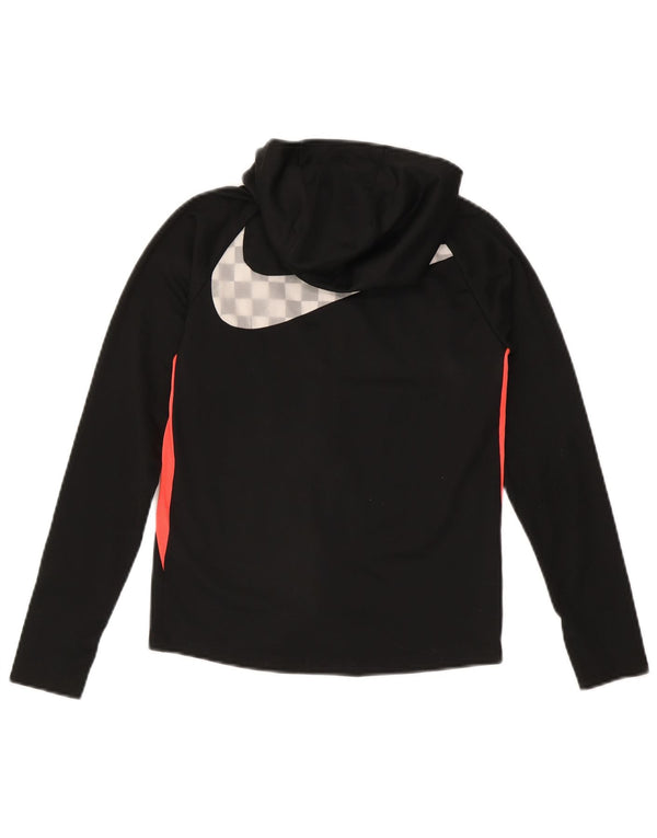 Nike Girls Graphic Zip Hoodie Sweater 8-9 Years Small Black Colourblock
