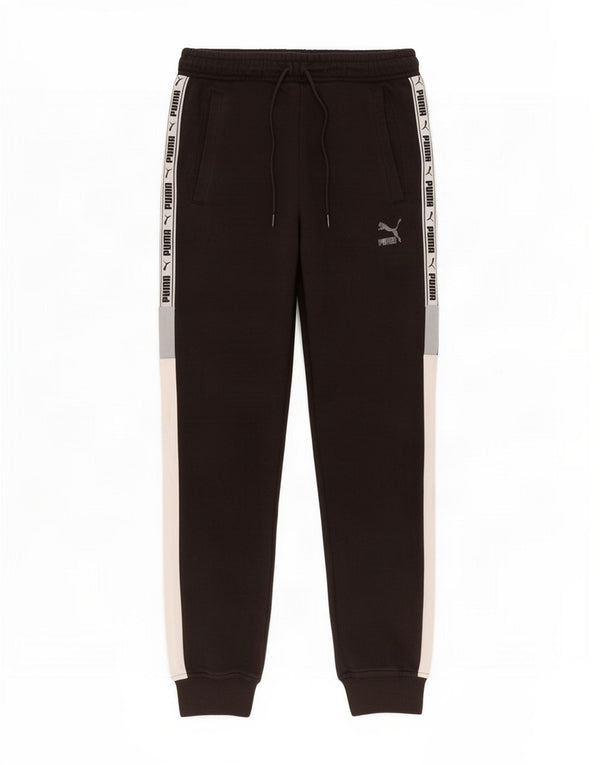 Puma Pantalon de survêtement graphique pour homme en coton color block Small Noir