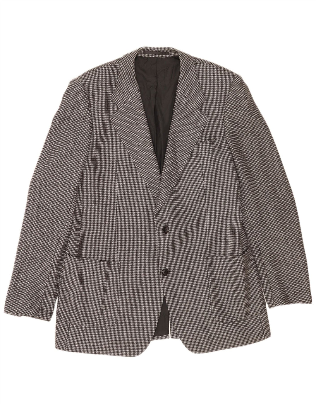 vintage Mens 2 Bouton Blazer Veste UK 38 Gris Moyen Check Virgin Wool