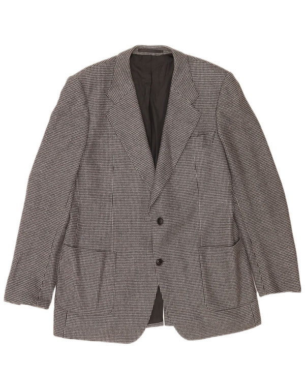 vintage Mens 2 Bouton Blazer Veste UK 38 Gris Moyen Check Virgin Wool