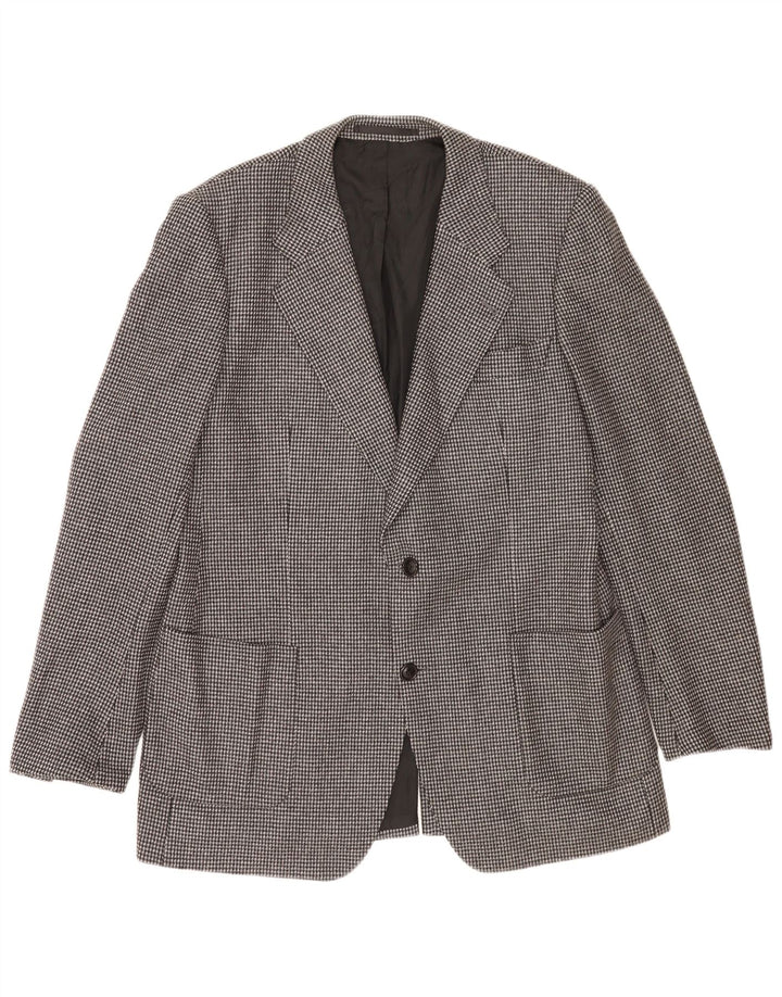 vintage Mens 2 Bouton Blazer Veste UK 38 Gris Moyen Check Virgin Wool