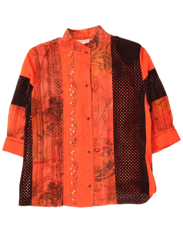 vintage Femmes 3/4 Manches Chemise Blouse UK 14 Moyen Orange Paisley
