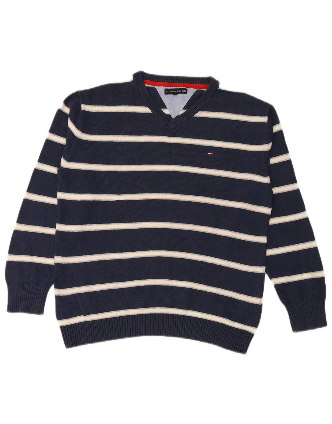 TOMMY HILFIGER Pull col V garçon 11-12 ans Bleu Marine Rayé