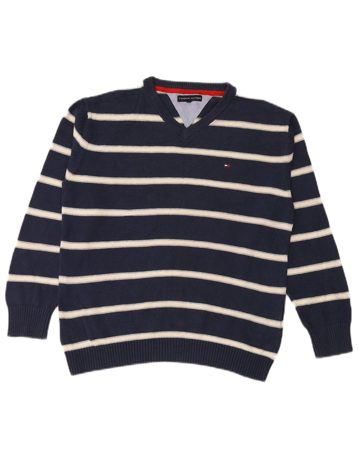 TOMMY HILFIGER Pull col V garçon 11-12 ans Bleu Marine Rayé