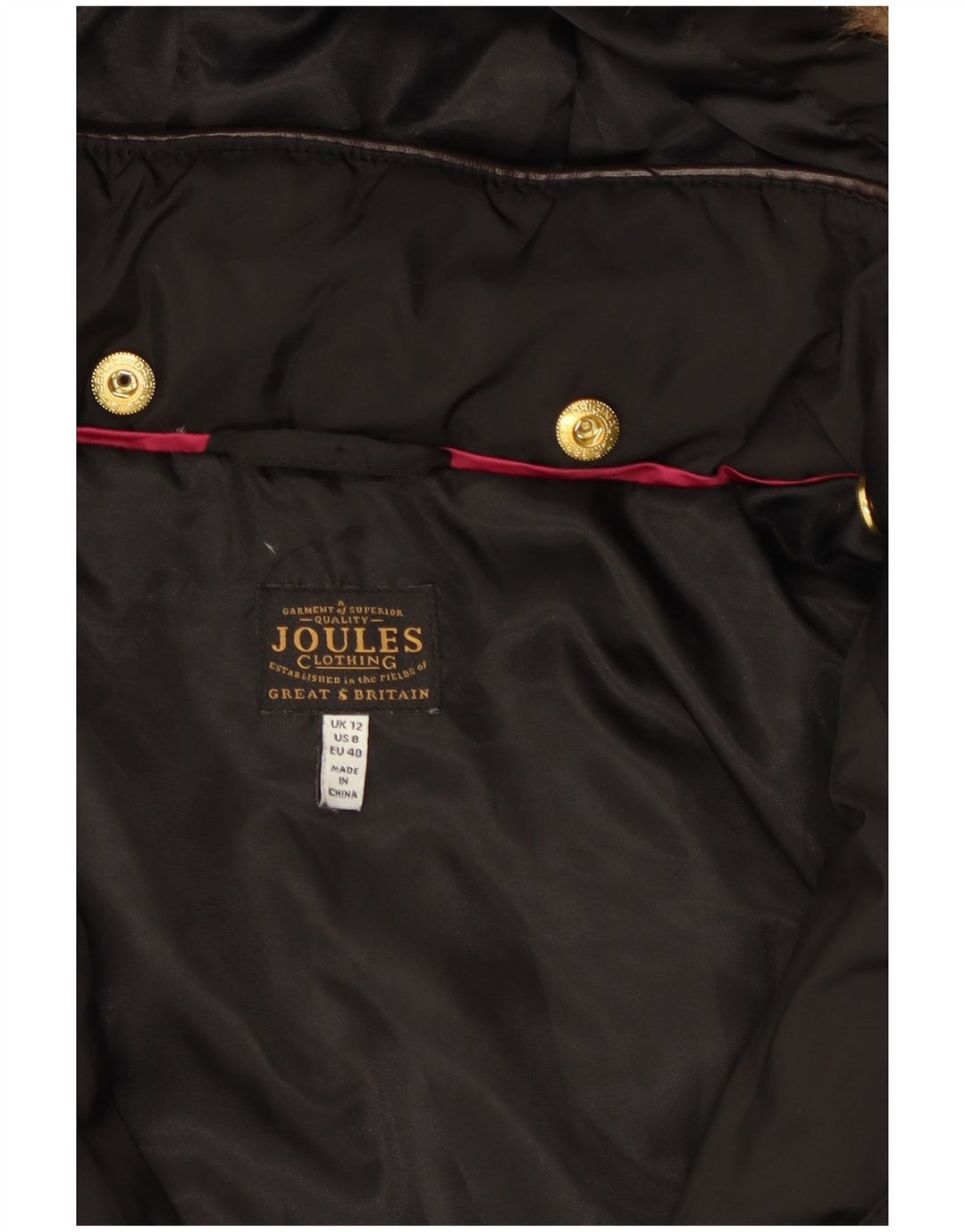 JOULES Manteau rembourré à capuche pour femme UK 12 Medium Noir Polyester
