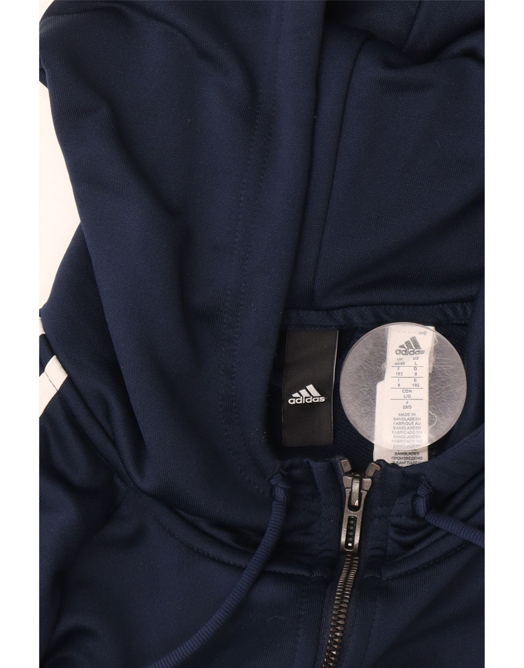 ADIDAS Pull à capuche zippé pour homme UK 44/46 Large Bleu marine Colourblock