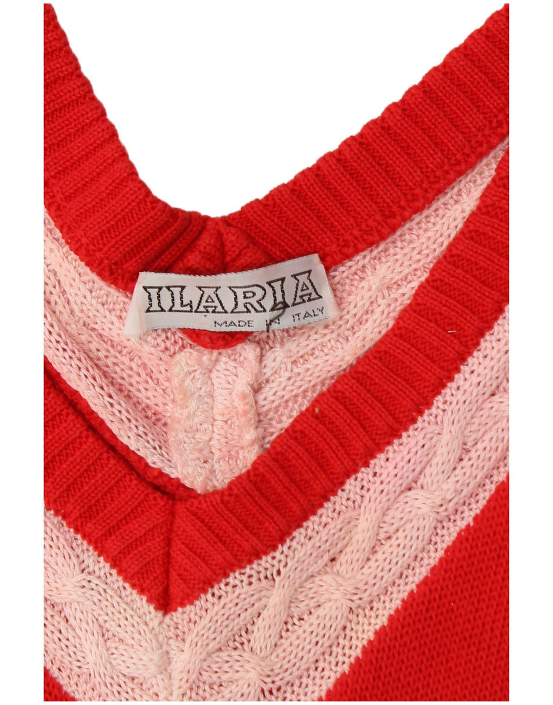 VINTAGE Pull long à col en V pour femme UK 18 XL Colorblock rouge