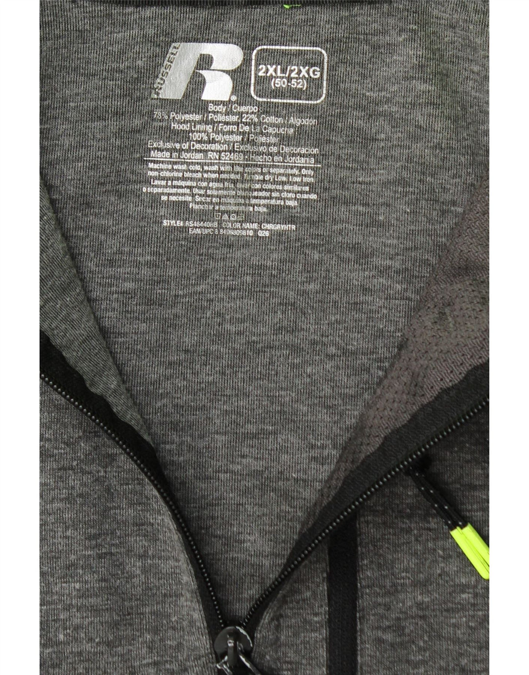 Russell Athletic Pull à capuche zippé pour homme 2XL Gris Polyester